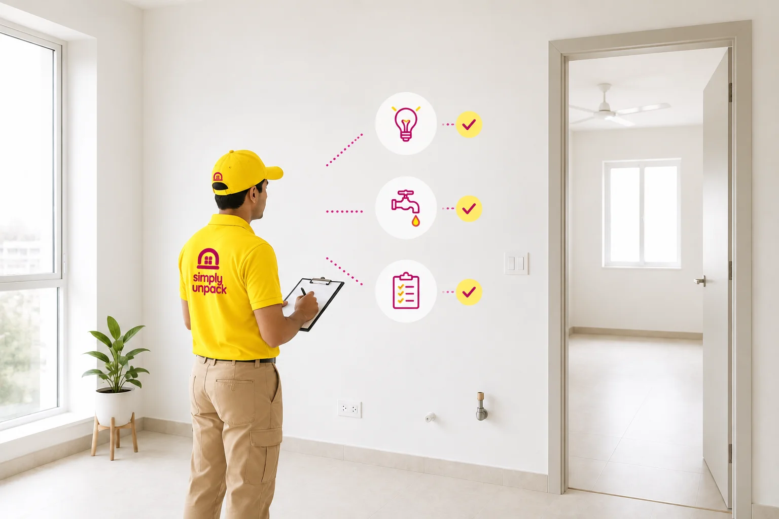 Home readiness check of electrical and plumbing points before movers arrive
